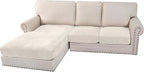 H.VERSAILTEX Velvet Stretch Sectional Couch Covers 3 Pieces Sofa Seat Cushion Covers L Shape Separate Couch Cover for Both Left/Right Sectional Couch (Large Sofa 2 Seater + 1 Chaise, Porcelain)