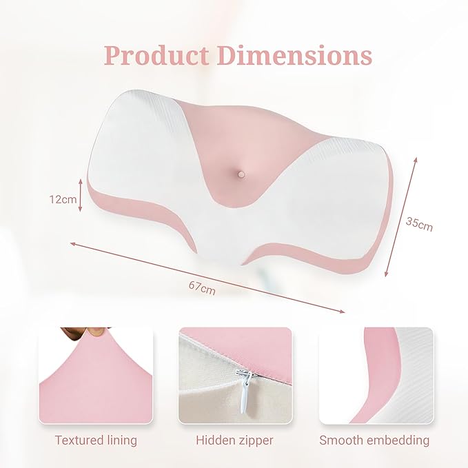 Ergonomic Contour Design Deep Sleep Pillow, Ideal for Side and Back Sleepers, Orthopedic Cervical Shape Gently Cradles The Head, Providing Neck Support and Shoulder Pain Relief [Pink]