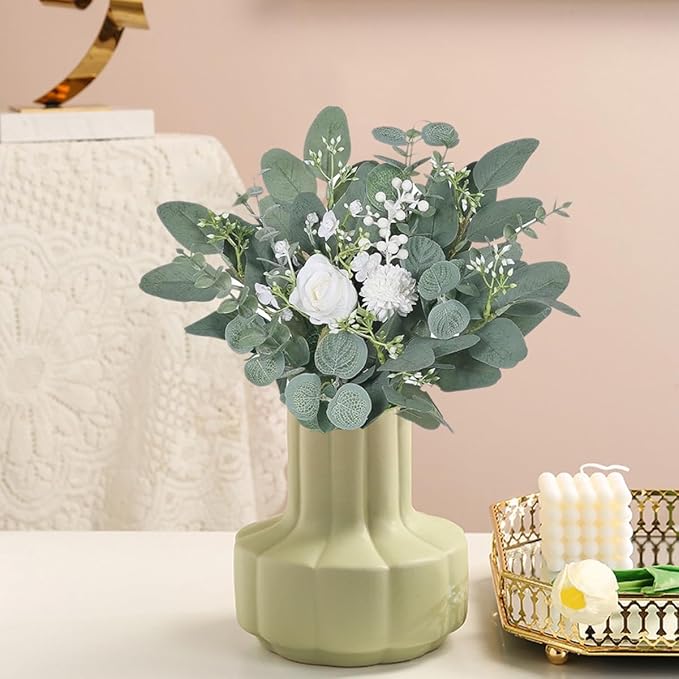 120 Pcs 6 Kinds Mixed Eucalyptus Leaves Stems Bulk Artificial Silver Dollar Eucalyptus Leaves Picks Dried Eucalyptus Bundle Faux Spray for Wedding Vase Bouquet Floral Arrangement Decor