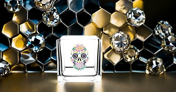 THE QUEENS' JEWELS Sugar Skull Jeweled 4x4 Candle Holder Vase - Unique Gift for Women, Birthday, Cute, Fun, Cocktail, Queen, Not Painted, Decorated, Bling, Bedazzled, Rhinestone