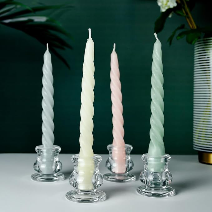 18PCS Taper Candle Holders Bulk,Clear Glass Candlestick Holders,Glass Candle Holder for Wedding Party,Festival Decoration