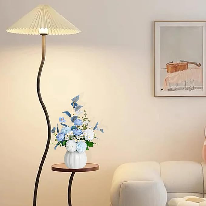 Artificial Flowers, Fake Flowers in Vase, Silk Flowers with Ceramic Vase, Faux Flowers Arrangement for Homes, Restaurants Decoration Dining Table Centerpiece Decor (White)