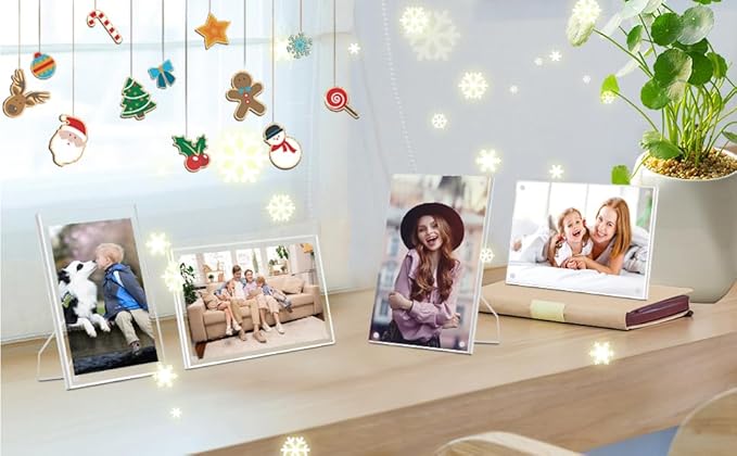 2 Pack 4x6 (Full Size:5x7) Acrylic Picture Frames With Stand, Clear Magnetic Photo Frame, Frameless Tabletop Picture Frame with Magnets for Home Office Desktop Display Horizontal or Vertical