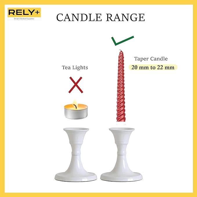 Rely+ White Candle Holder Set of 2 - Decorative Taper Candles for Candlesticks - Candle Stick Candle Holder -Candlestick Holders for Taper Candles - Modern Easter Candle Holders for Dinner, Party