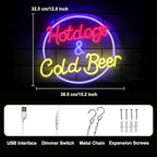 Hot Dogs and Cold Beer Neon Sign for Wall Decor Dimmable Bar Neon Light Sign Colorful LED Neon Signs Beer Neon Light Wall Art LED Sign for Bar Restaurant Shop Food Court Party Decor