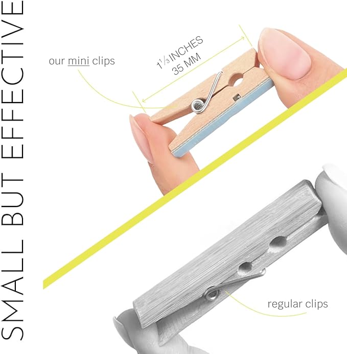 20 Pack Mini Self Adhesive Clips for Pictures - Beige Wood Clip Photo Holders for Wall, Poster Hanger, Photo Cards Hanging Display Board & Picture Boards, Artwork Photos Holders Hangers Room Decor