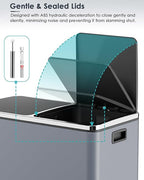 AthLike 60L(16 Gal ) Dual Trash Can, Stainless Steel Kitchen Garbage Can, Double Compartment Classified Rubbish Bin, Recycle Dustbin w/Plastic Inner Buckets, Handle, Soft-Close Lid, Airtight, Grey