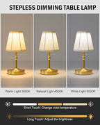 5W Mini Cordless Lamp Gold,3000 mah Small Battery Operated Lamp,Vintage Small Table Lamps,3 Level Dimmable Rechargeable Lamps,Decorative Dining Table Light,Mini Lamps for Kitchen,Nightstand,Bedroom