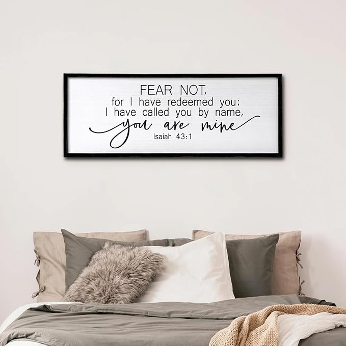 Fear Not for I Have Redeemed You Sign Framed Wall Art, 32''×12'' Rustic Religious Christian Isaiah 43:1 Bible Verse Sign, Horizontal Holy Inspirational Catholic Scripture Decor