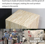 Luxury Marble Side Table,Square End Table for Modern Sofa and Bed, Living Room, Sofa, Bedroom(Travertine)