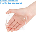 Mini Acrylic Picture Frame 2.5x3.5 Clear Double Sided Magnetic Photo Frames Block Frameless Acrylic Business Card Frame Desktop Display Stand for Office Home Decoration 20mm Thick (10 Pack)