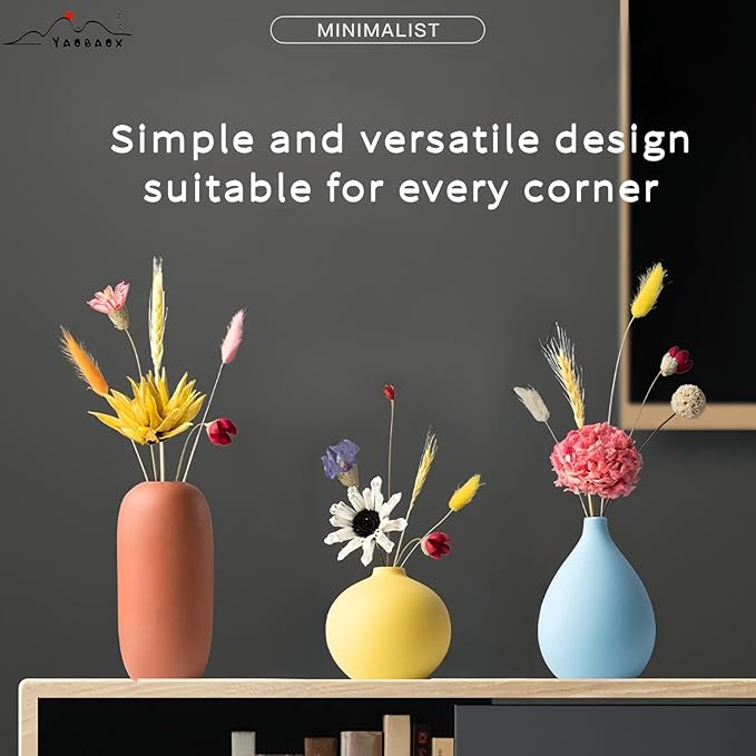 Small Multi Color Ceramic vase Set 3 Modern and Minimalist Decorative for Home Decor, Office, Modern, Classical, Creative Shelf, Table, Bookshelf, Entryway, Coffee Table Decor