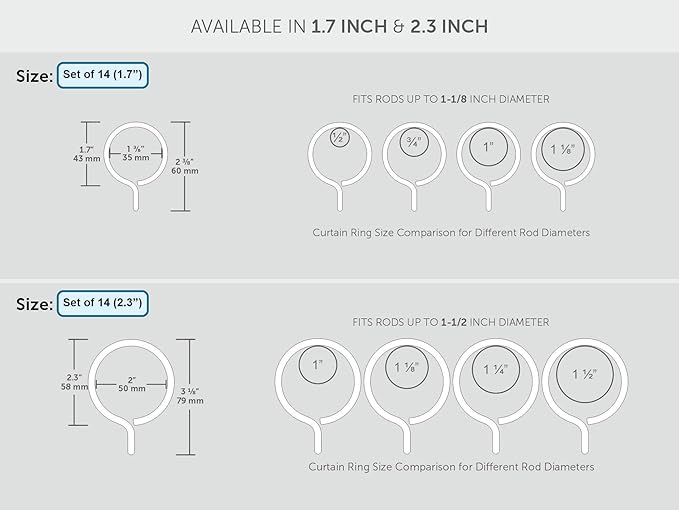 Ivilon Drapery Eyelet Curtain Rings - 1.7" Ring for Curtain Hook Pins, Set of 14 - Satin Nickel