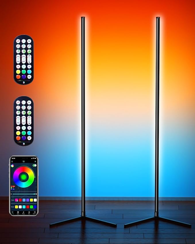 Smart RGB Corner Floor Lamp, APP & Voice Control, 16 Million Color Changing LED Light with Remote, Dimmable Ambient Lighting for Bedroom, Living Room, Game Room