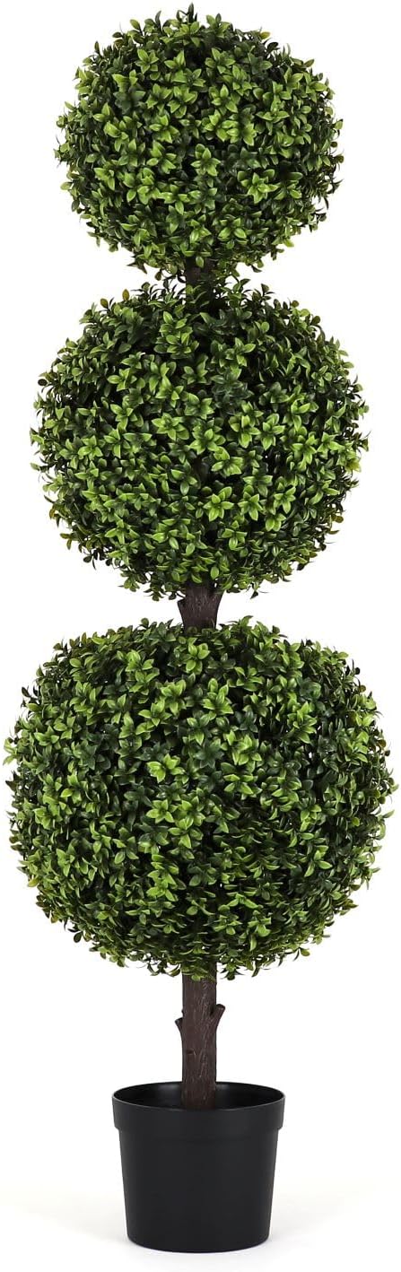 Bornbridge Artificial English Boxwood Topiary Ball Tree - 4' English Boxwood Ball Tree - Indoor/Outdoor Topiary Trees - Artificial Outdoor Plants - Lifelike English Boxwood Plant (2 Pack)