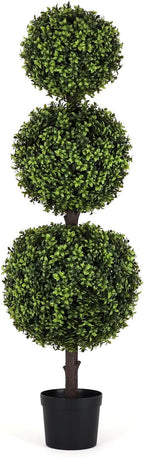 Bornbridge Artificial English Boxwood Topiary Ball Tree - 4' English Boxwood Ball Tree - Indoor/Outdoor Topiary Trees - Artificial Outdoor Plants - Lifelike English Boxwood Plant (2 Pack)