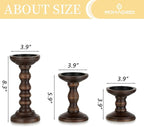 Romadedi Wood Candle Holders for Pillar - Set of 3 Tall Rustic Vintage Wooden Candlestick Holder, Farmhouse Candle Stand for Fireplace Mantle Shelf Table Retro Home Decor, Dark Brown, 3.9"/6"/ 8.3"