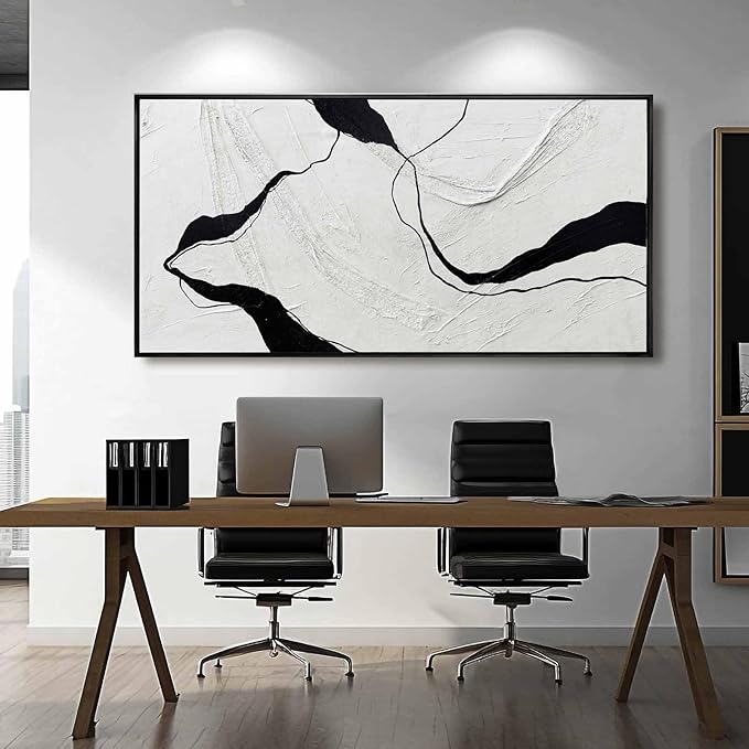 Framed Minimalist Wall Art 24"x48" Black and White Abstract Print Poster Line Canvas Modern Artwork for Living Room Bedroom Office Decor