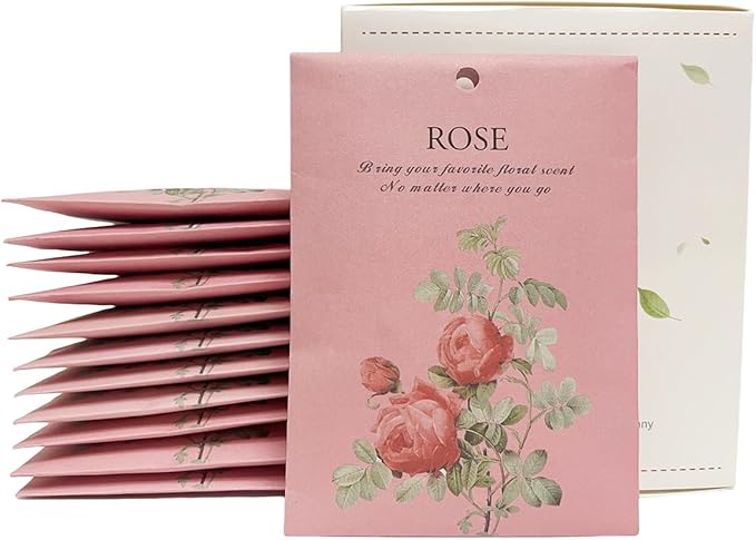 Rose Scented Sachet Bags - 12 Pack Home & Car Freshener, Odor Eliminator for Closets, Rooms, Drawers, Wardrobes, Toilets, Long - Lasting 360 - Day Fragrance