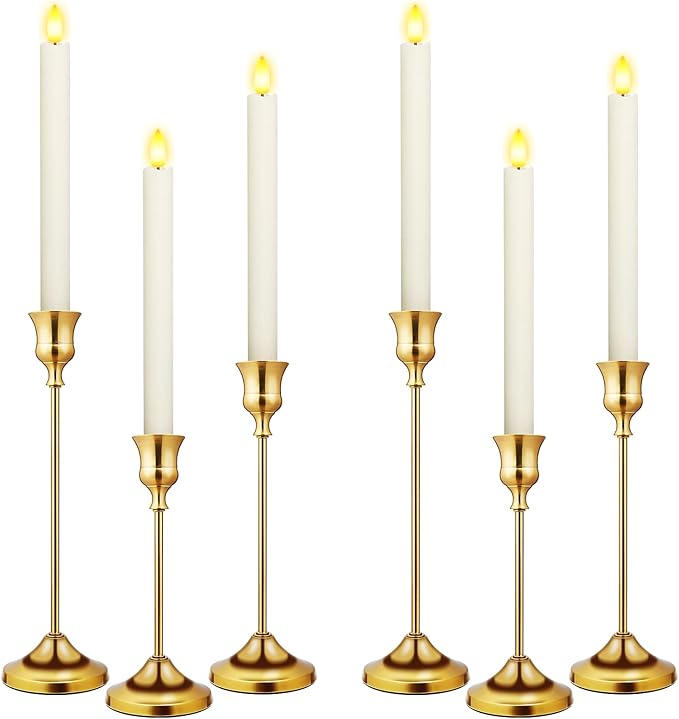 Candlestick Holders 6 PCS Metal Taper Candle Holders, KSWING Gold Candle Stick Holders Set, Perfect for Table Centerpiece Mantel Party Wedding Christmas Home Decor, Set of 6
