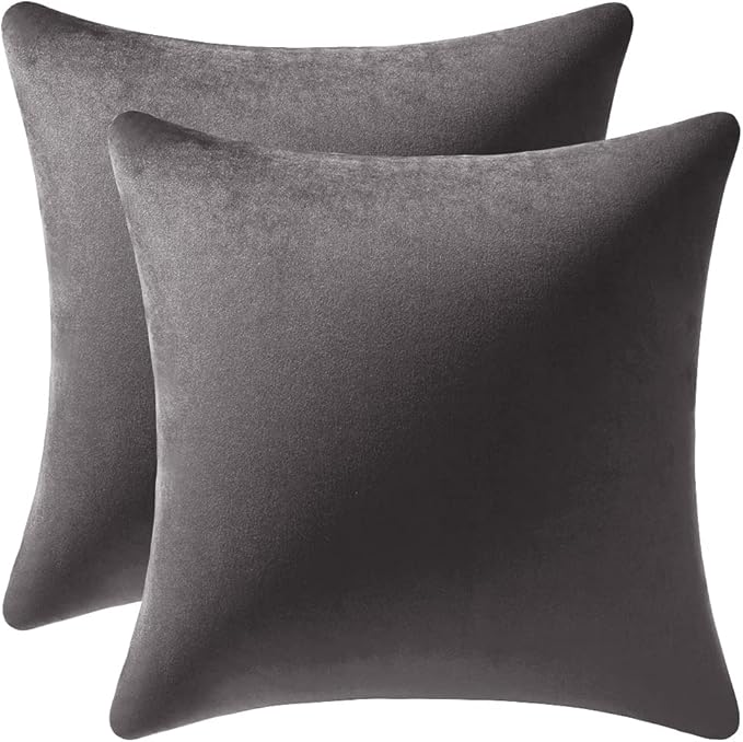 Throw Pillow Covers 20x20 Dark-Grey: 2 Pack Cozy Soft Velvet Square Decorative Pillow Cases for Farmhouse Home Decor