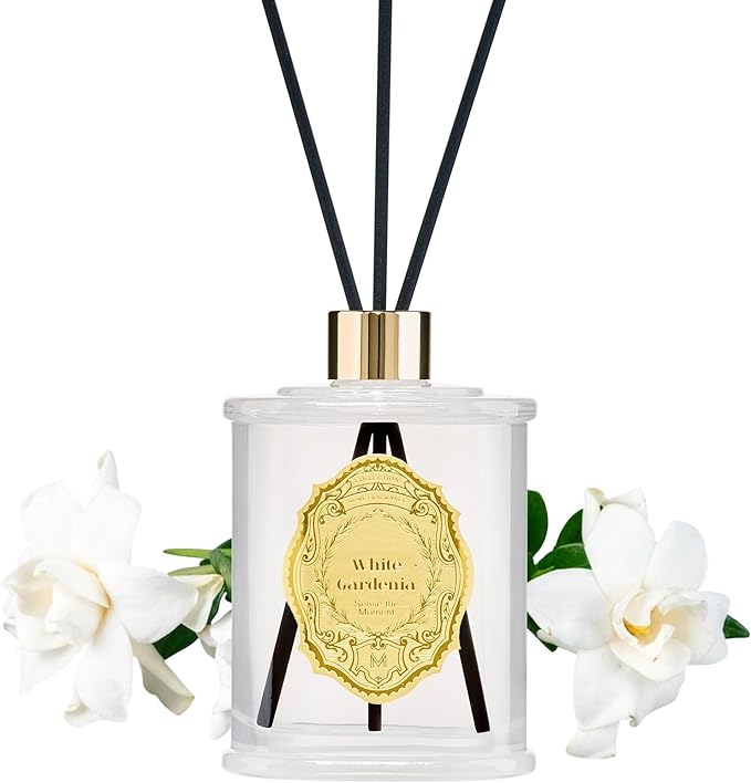 M&SENSE 8.4 oz Large Reed Diffuser for Home | Gardenia Scent Oil Diffuser with Sticks | Bedroom Bathroom Living Room Decor
