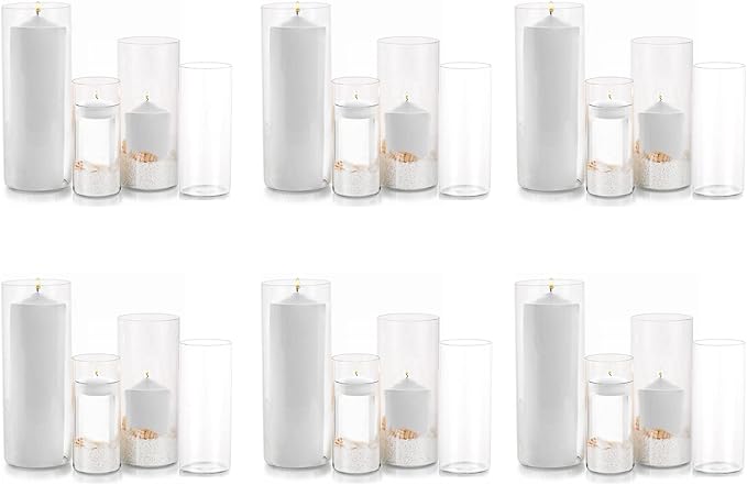 Glass Hurricane Candle Holder Esmiome - Cylinder Vases for Centerpieces 6 Sets (24Pcs) Hurricane Floating Candle Holder, Glass Vases for Flowers, Decorative for Home Wedding, 4''+6''+8'+10''(High)