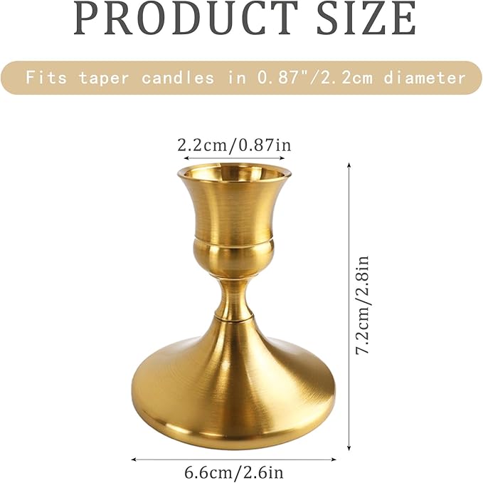 Vintage Brass Gold Taper Candle Holders Set of 6, Metal Candlestick Holders Elegant Handcrafted Décor for Weddings, Dining & Meditation,Table Centerpiece, Party, Christmas Decoration or Home Decor