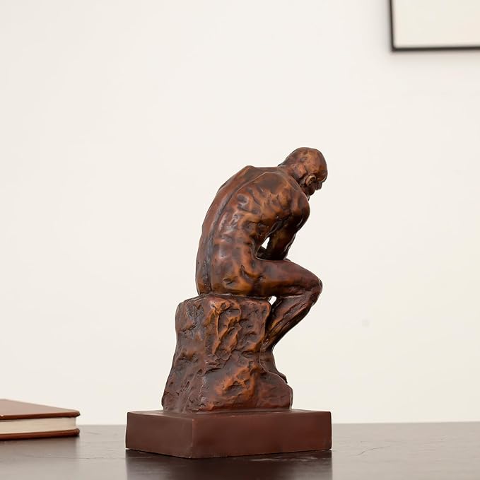 【9.5" Pure Bronze Statue】 The Thinker Bronze Statue Rodin Sculpture Ornament for Home Office Decor Famous Art Craft Collection