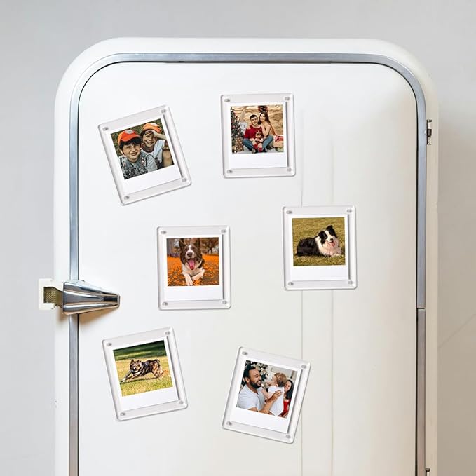 Acrylic Magnetic Refrigerator Picture Frames, 4.2"*3.46" Magnetic Fridge Clear Photo Frames Compatible with Polaroid Camera Instax Wide 300/210/200 Films for Refrigerator/Locker/Wall, 6Pack