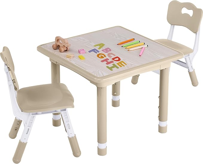 Toddler Table and Chair Set, Height Adjustable-Upgrade Kids Table and 2 Chairs for Ages 3-8, Multi-Activity Toddler Play Table with Graffiti Desktop for Home/Daycare/Classroom