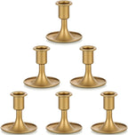 Gold Taper Candle Holder Set of 6, Hewory Short Skinny Brass Candlestick Holders, Vintage Small Low Metal Candles Sticks for Wedding Centerpieces Christmas Birthday Party Holiday Dinning Table Decor