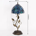 Small Tiffany Lamp Sea Blue Pearl Style Stained Glass Table Lamp Metal Leaf Accent Desk Memory Lamp Sympathy 8X20 Inch