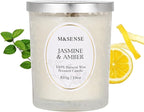 M&SENSE Jasmine Amber Candle, Cracking Wooden Wick Soy Wax, 18oz 100 Hours Long Lasting Clean Burn, Large Jar Candles for Home Scented, Non-Toxic Relaxing Aromatherapy Gifts for Women