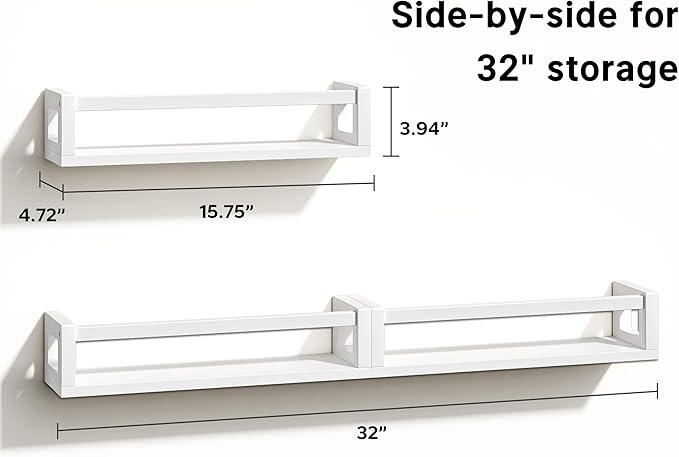 Upgraded Thick Floating Shelves - Multi-Use Wall-Mounted Bookshelves for Kids and Nursery, Ideal for Books, Toys, Spice Rack, Decor - White