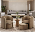 Mid-Century Velvet Living Room Chair Set of 2 with Storage Ottoman, Space-Saving Accent Chairs for Bedroom/Reading Spaces/Office, Khaki