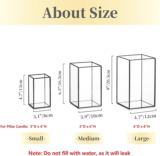 Glass Hurricane Candle Holder Large - Hewory 3pcs Black Rectangle Flower Holders Centerpiece for Table, Tall Floor Square Pillar Candle Lantern for Wedding, Anniversary, Party, Fireplace, Dining Room