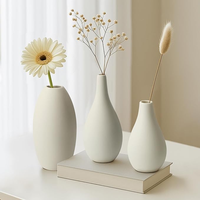 BEAHOT Ceramic Vases Set of 3, Modern Decorative Flower Vases for Living Room