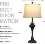 30" Black Tall Table Lamps for Living Room, Touch Control Bedside Lamp with USB A+C Ports, 3-Way Modern Bedroom Table Lamps Set of 2, Elegant Metal Lamp for Nightstand Desk Side Table Office