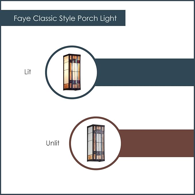 RIVER OF GOODS Art Deco Stained Glass Outdoor Light Fixture - Large Exterior Outdoor Wall Lights for House, Patio, Porch, Garage - Wall Mount Lighting Fixtures - 16.25" H - Faye