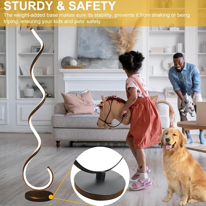 Spiral LED Floor Lamp, 40W Dimmable Modern Floor Lamps for Living Room with Remote Control, Stepless Adjustable Colors & Brightness Standing Lamp Reading Corner Floor Lamp for Bedroom - Black