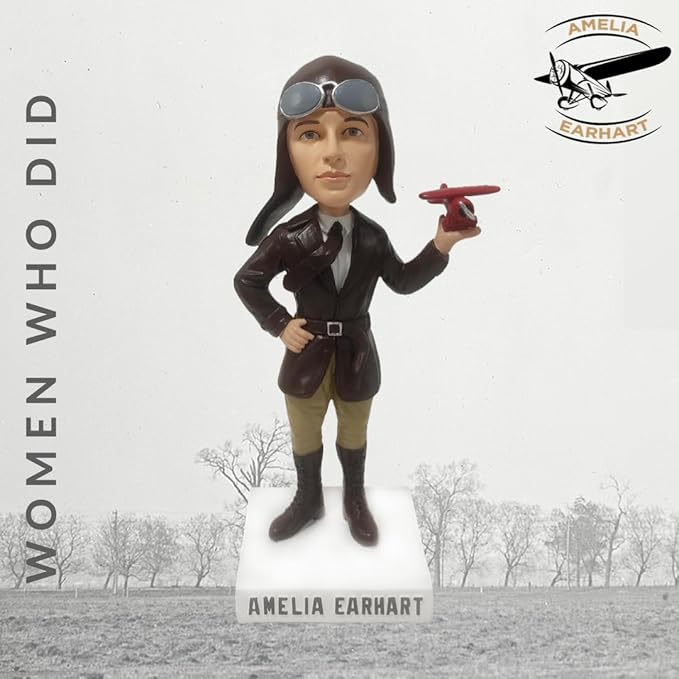 Amelia Earhart Collectible Aviation Bobblehead, Premium Polyresin Statue, Historical Woman Explorer and Pilot
