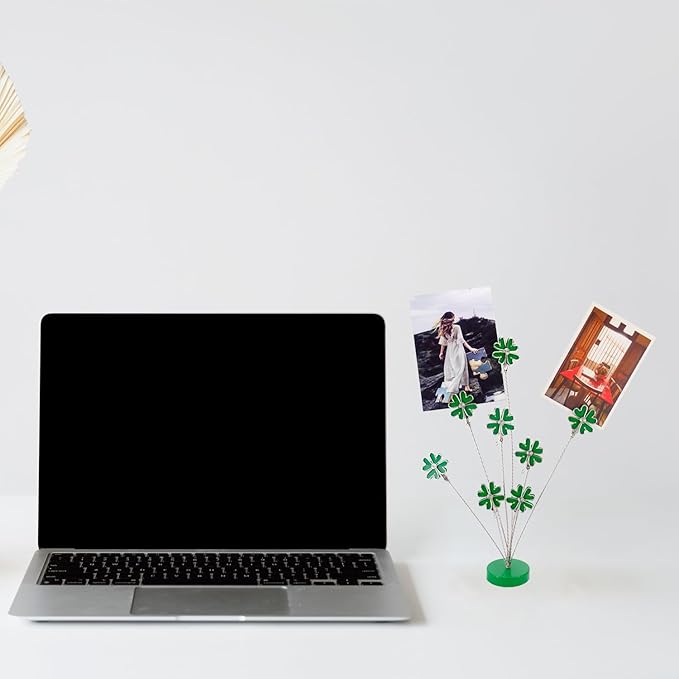 8-Branch Family Tree Picture Frame Holder, Card Photo Clips Holder Desk Stand for Memo Paper Note Photo Christmas Wedding Card Display (Green Clover)