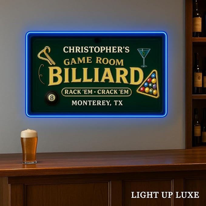 Personalized Billiards Neon Sign, Custom UV Printed Billiard LED Lights Signs, Decorative Wall Art, Lounge, Garage, Bar, Man Cave, Gaming Room Decor, Gifts For Men, Dad, Father, Friends