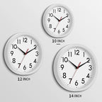 Wall Clock Modern Battery Operated 10 Inch Simpel Silent Non Ticking Analog Decorative for Kitchen Bathroom Bedroom Office Living Room School Classroom(White)
