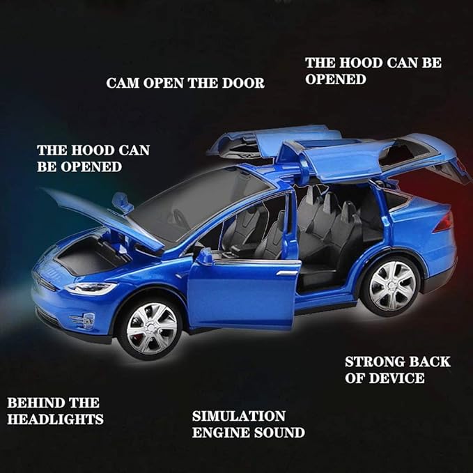 Toy Car Model x, Pull Back Car Toys Alloy Vehicles with Lights and Sound 1:32 Scale Model Car (Blue)