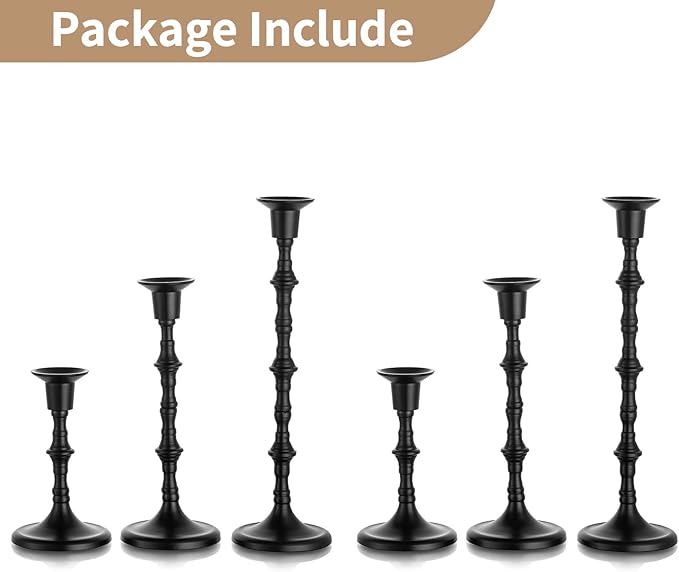 NUPTIO Candle Stick Holders for Halloween: Set of 6 Matte Black Taper Candlestick Holders - Bulk Antique Tall Candleholder for Fall Thanksgiving Christmas Kwanzaa Shabbat Table Fireplace Decor