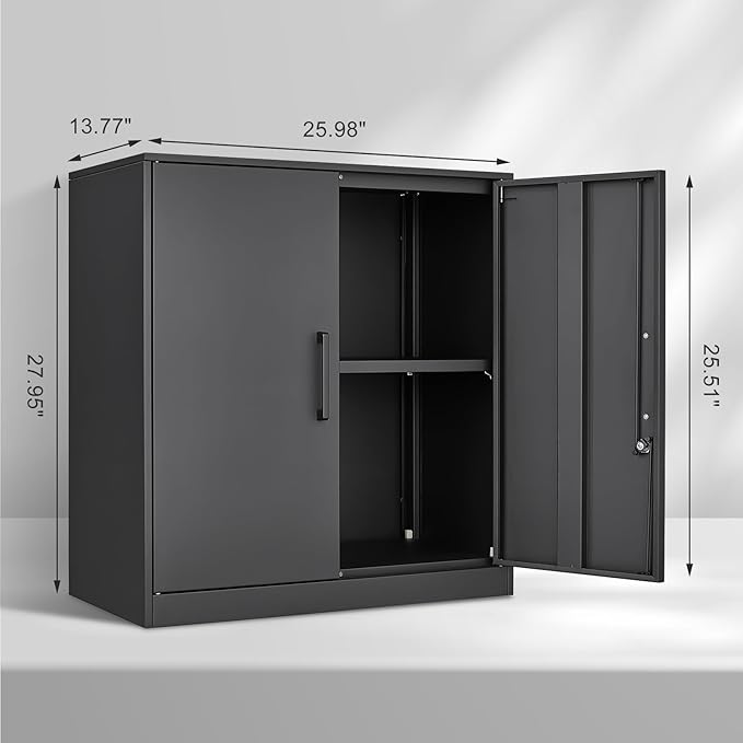 Metal Wall Cabinet,Garage Wall Cabinetwith Handle,Lockable Storage Cabinets Wall Mounted with 2 Doors,Locking Cabinet with Shelves for Basement,Living Home,Black