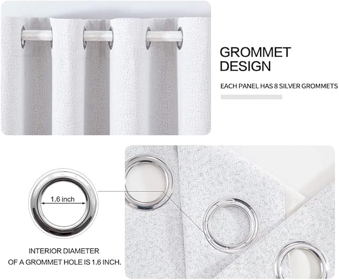 MIULEE Linen Texture Curtains for Bedroom Solid 100% Blackout Thermal Insulated Grayish White Curtains Grommet Room Darkening Curtains/Drapes for Living Room Nursery 52x72 Inch (2 Panels)