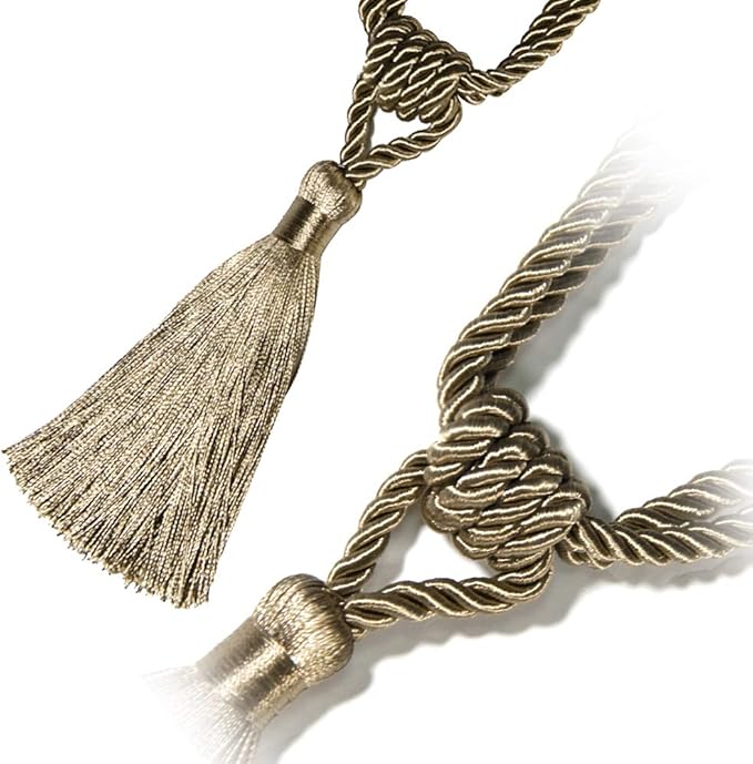 Fenghuangwu Curtain Tiebacks Tassel Tie-Backs, Rope Curtain tie Backs Handmade Curtain Holdbacks Made from Polyester (flaxen, 4p)